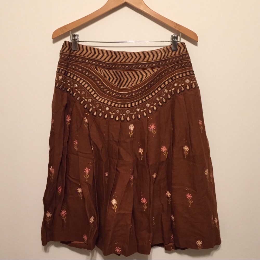 Tracey Reese Embroidered Indian Mirror Wool Skirt
